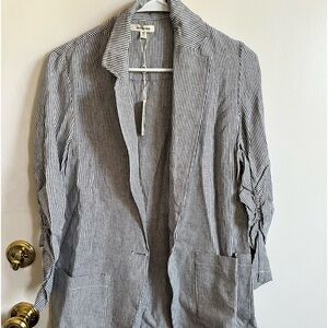NWT Max Studio Ruched Sleeve Striped Linen Button Jacket Size XSmall